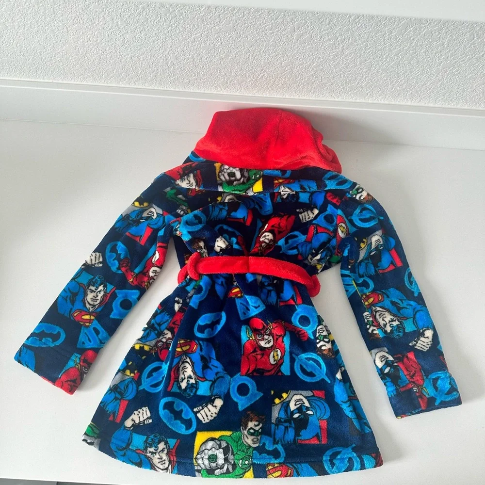 Justice League Boys Velvet Fleece Superhero Hooded Robe Superman Batman Size 5